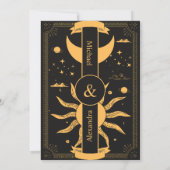 Mystical Black and Gold Sun Moon Wedding Save The Date (Achterkant)
