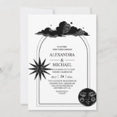 Mystical Black and white Celestial Stars Wedding Kaart (Voorkant)