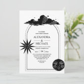 Mystical Black and white Celestial Stars Wedding Kaart (Staand voorkant)