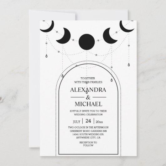 Mystical Black and white Celestial Stars Wedding Kaart (Voorkant)
