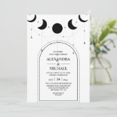 Mystical Black and white Celestial Stars Wedding Kaart (Staand voorkant)