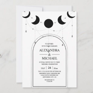 Mystical Black and white Celestial Stars Wedding Kaart