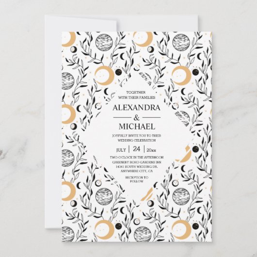 Mystical Black and white Celestial Stars Wedding Kaart (Voorkant)