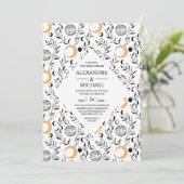 Mystical Black and white Celestial Stars Wedding Kaart (Staand voorkant)