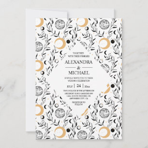 Mystical Black and white Celestial Stars Wedding Kaart