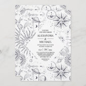 Mystical Black and white Celestial Stars Wedding Kaart (Voorkant / Achterkant)