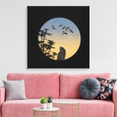 Mystical Black Cat & Bamboo - Japanese Art Canvas Afdruk (Insitu (Woonkamer))