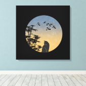 Mystical Black Cat & Bamboo - Japanese Art Canvas Afdruk (Insitu (Houten vloer))