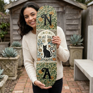 Mystical Black Cat Botanicals Maanfase Monogrammen Persoonlijk Skateboard
