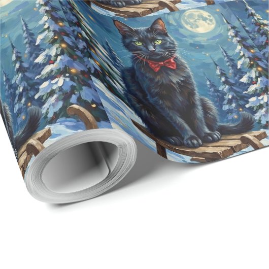 Mystical Black Cat Enchanted Winter Sled Christmas Cadeaupapier (Rol Hoek)