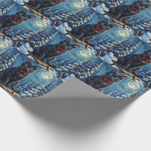 Mystical Black Cat Enchanted Winter Sled Christmas Cadeaupapier (Hoek)