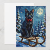 Mystical Black Cat Enchanted Winter Sled Christmas Feestdagenkaart (Voorkant / Achterkant)