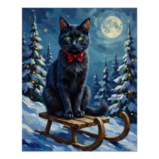 Mystical Black Cat Enchanted Winter Sled Christmas Perfect Poster (Voorkant)