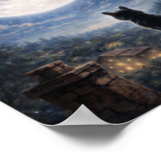 Mystical Black Cat Full Moon Night Sky Poster Art  (Hoek)