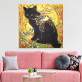 Mystical Black Cat in Golden Nihonga Canvas Afdruk (Insitu (Woonkamer))