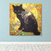 Mystical Black Cat in Golden Nihonga Canvas Afdruk (Insitu (Houten vloer))