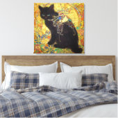 Mystical Black Cat in Golden Nihonga Canvas Afdruk (Insitu (Slaapkamer))