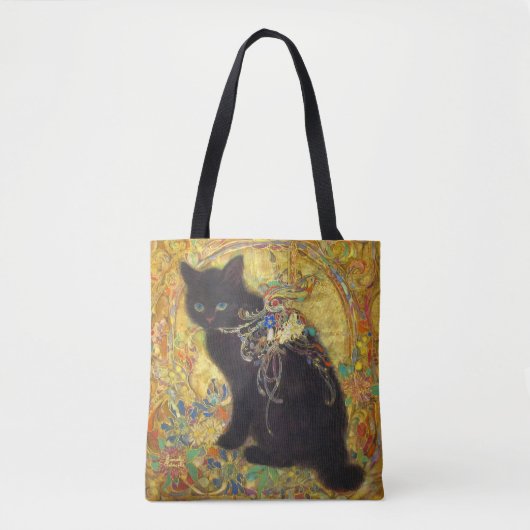 Mystical Black Cat in Golden Nihonga Tote Bag (Voorkant)