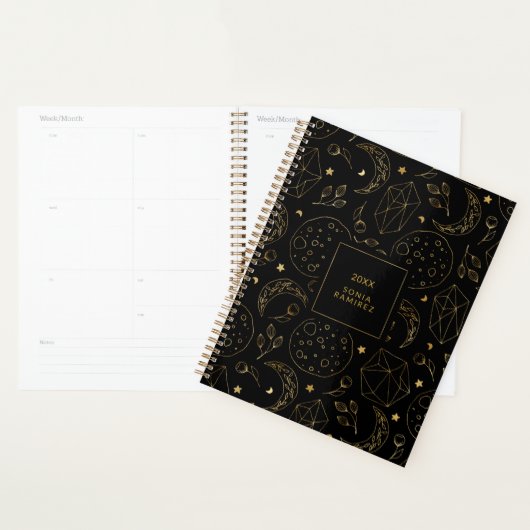 Mystical Black en Gold Crystal Moons Stars Planner (Display)