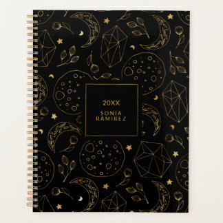 Mystical Black en Gold Crystal Moons Stars Planner