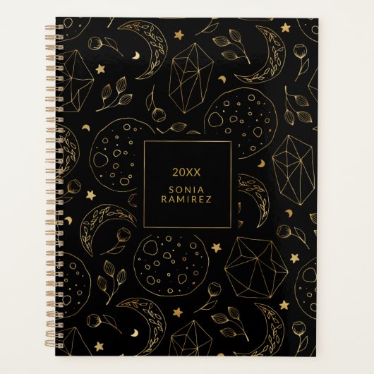 Mystical Black en Gold Crystal Moons Stars Planner (Voorkant)
