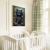 Mystical Black Fox Nursery Wall Art Print | Fox