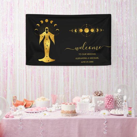 Mystical Black Gold Celestial Banne Spandoek (Feest)