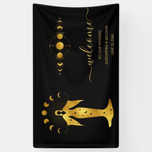 Mystical Black Gold Celestial Banne Spandoek (Verticaal)