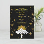 Mystical Black Gold Celestial Engagement Party Kaart (Staand voorkant)