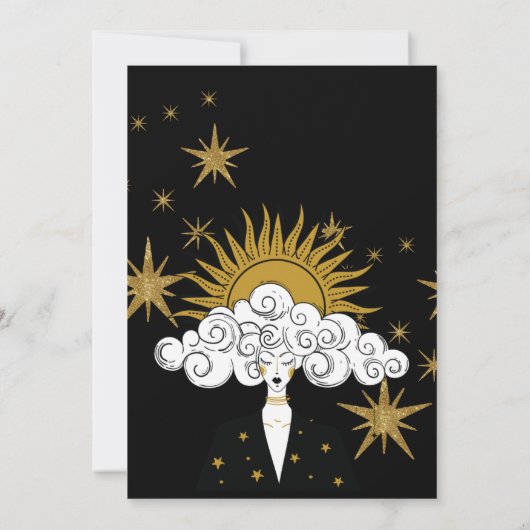Mystical Black Gold Celestial Engagement Party Kaart (Achterkant)