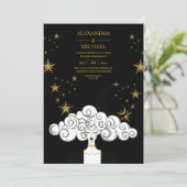 Mystical Black Gold Celestial Moon Wedding Invita Kaart (Staand voorkant)