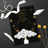 Mystical Black Gold Celestial Moon Wedding Invita Kaart