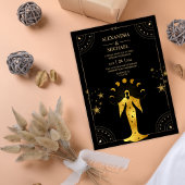 Mystical Black Gold Celestial Moon Wedding Invitat Kaart
