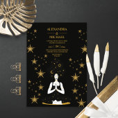 Mystical Black Gold Celestial Moon Wedding Invitat Kaart