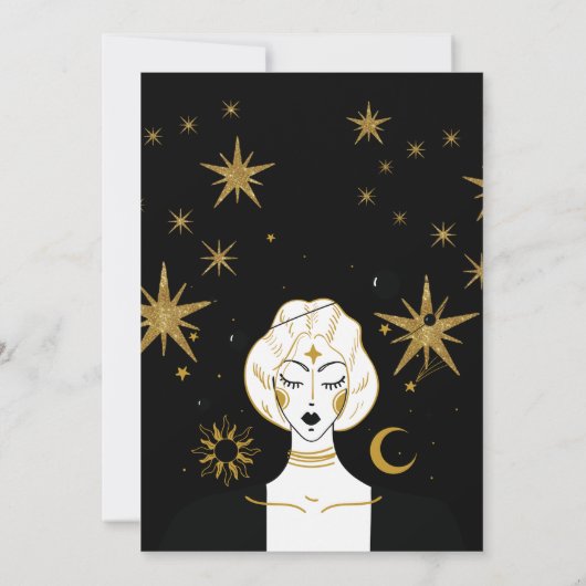 Mystical Black Gold Celestial Moon Wedding Kaart (Achterkant)