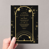 Mystical Black Gold Celestial Stars Wedding Acryl Uitnodigingen (Insitu (Draagbaar))