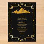 Mystical Black Gold Celestial Stars Wedding Acryl Uitnodigingen (Voorkant)