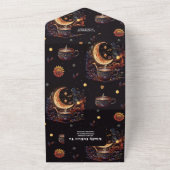 Mystical Black Gold Celestial Stars Wedding All In One Uitnodiging (Buitenkant)