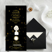 Mystical Black Gold Celestial Stars Wedding All In One Uitnodiging