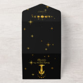 Mystical Black Gold Celestial Stars Wedding All In One Uitnodiging (Buitenkant)