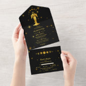 Mystical Black Gold Celestial Stars Wedding All In One Uitnodiging (Afscheurbaar)