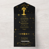 Mystical Black Gold Celestial Stars Wedding All In One Uitnodiging (Binnen)