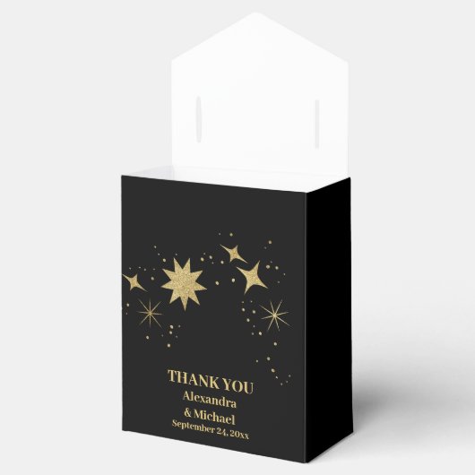 Mystical Black Gold Celestial Stars Wedding Bedankdoosjes (Geopend)