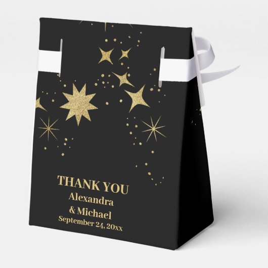 Mystical Black Gold Celestial Stars Wedding Bedankdoosjes (Achterkant)