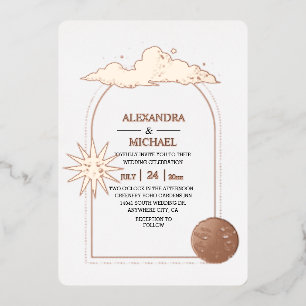 Mystical Black Gold Celestial Stars Wedding Folie  Folie Uitnodiging