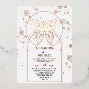 Mystical Black Gold Celestial Stars Wedding Folie Uitnodiging