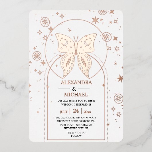 Mystical Black Gold Celestial Stars Wedding Folie Uitnodiging (Voorkant)