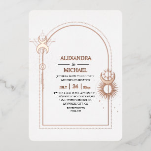 Mystical Black Gold Celestial Stars Wedding Folie Uitnodiging