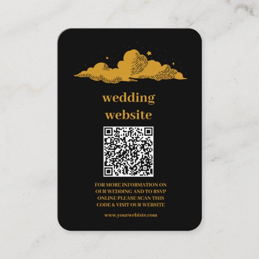 Mystical Black Gold Celestial Stars Wedding Informatiekaartje (Voorkant)