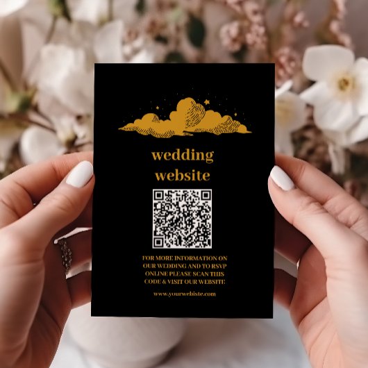 Mystical Black Gold Celestial Stars Wedding Informatiekaartje